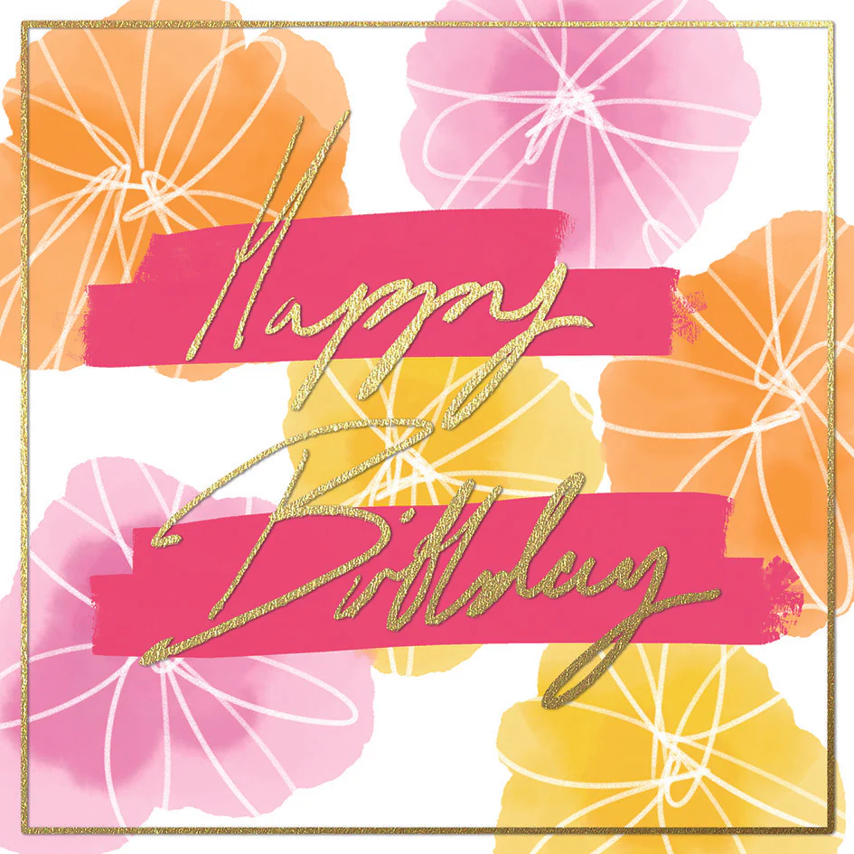 Mind Charity Happy Birthday – Pink & Gold Foil Floral Burst Card