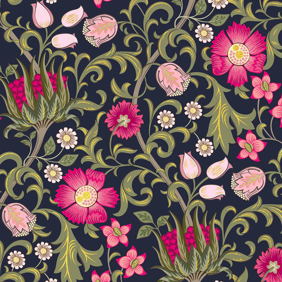 Mind Charity Floral Pattern Card – Pink Blooms on Navy