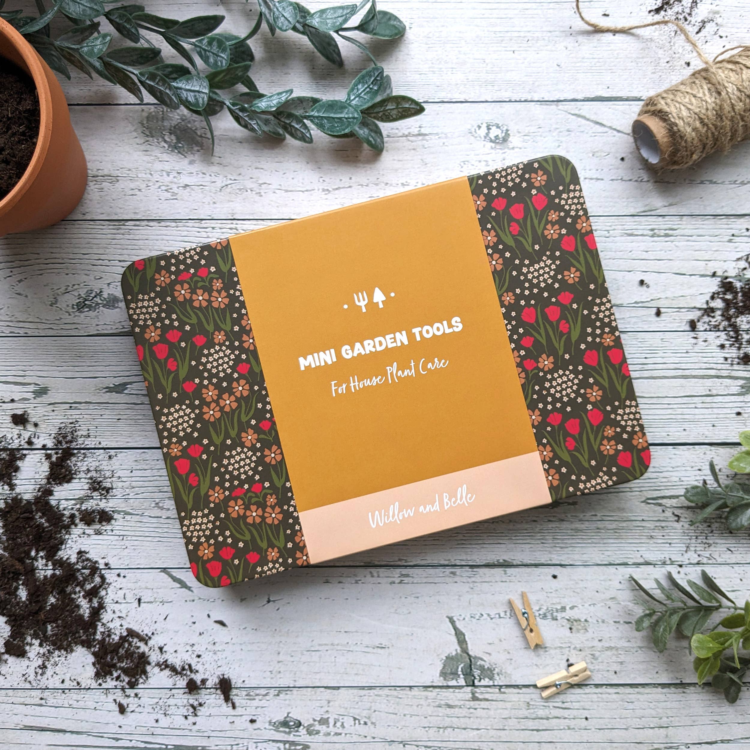 Willow & Belle Mini Garden Tools Tin - Dark Green