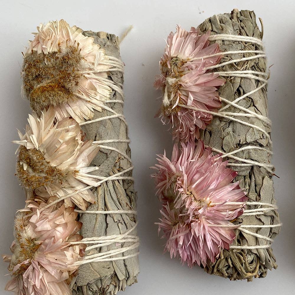 Pink Sunflower & White Sage Smudge Stick - Image 2