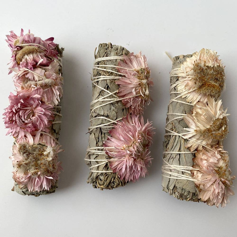 Pink Sunflower & White Sage Smudge Stick - Image 3