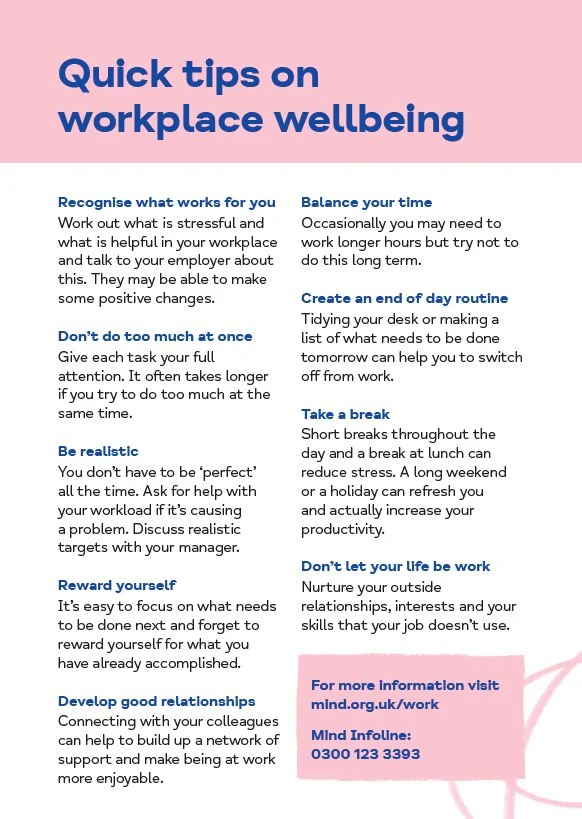 Quick Tips: Workplace Wellbeing (pack of 100 leaflets) - Image 2