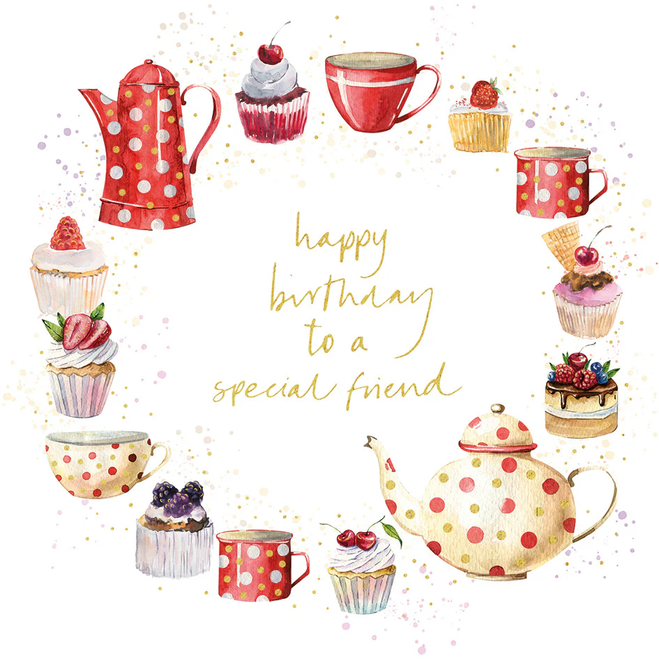 Tea And Cake Gold Foil Birthday Card
