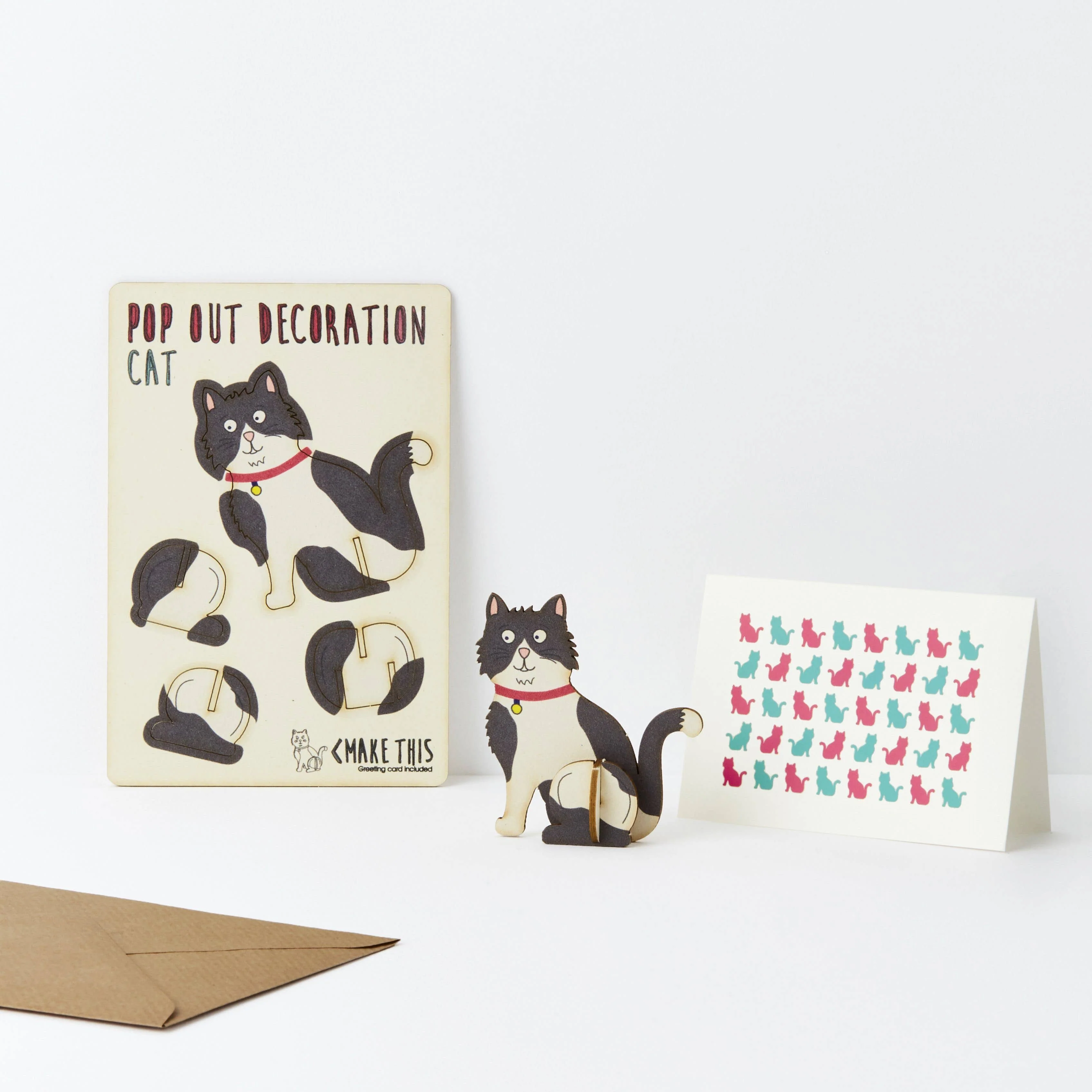 Pop Out Black & White Cat Decoration and Greetings Card