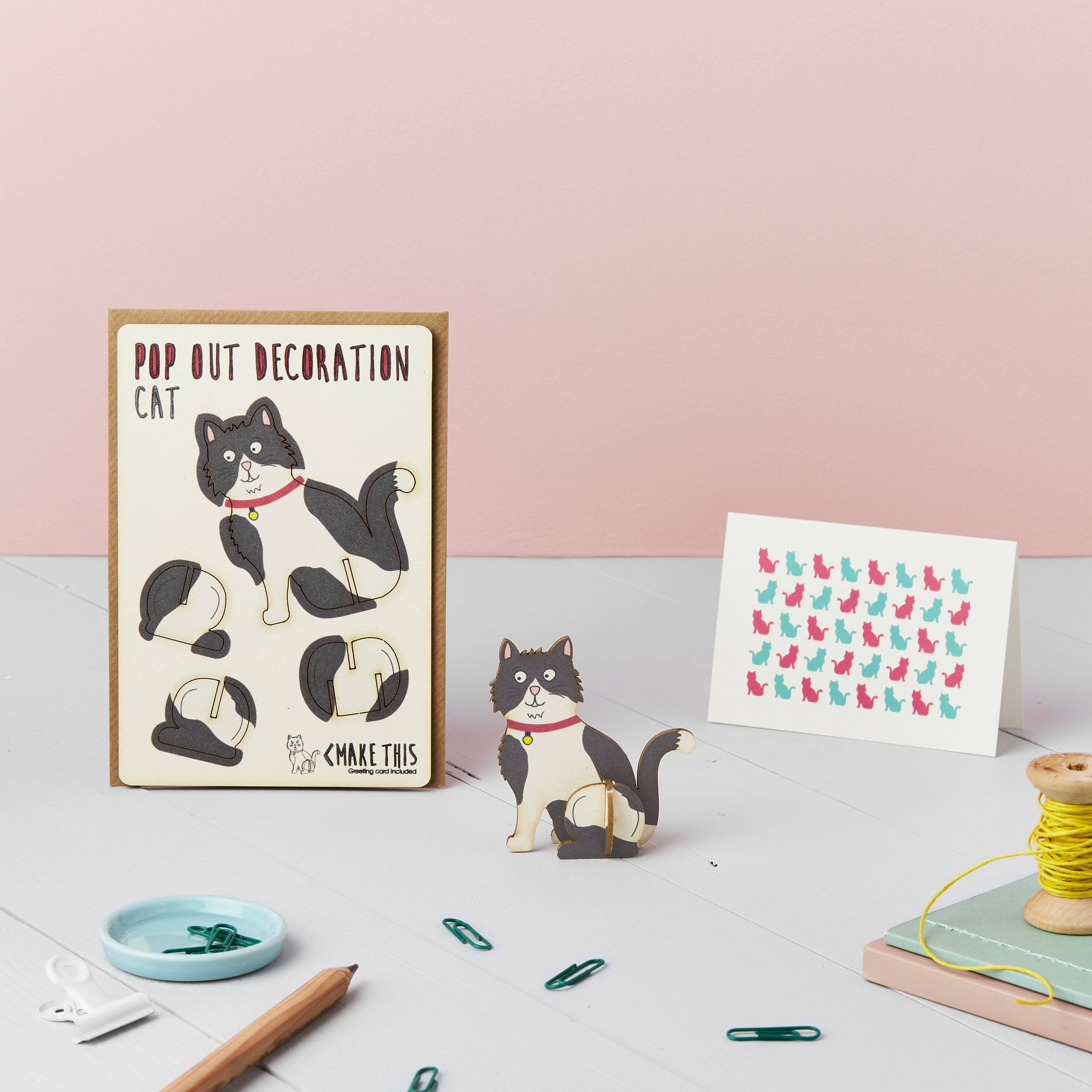 Pop Out Black & White Cat Decoration and Greetings Card - Image 2