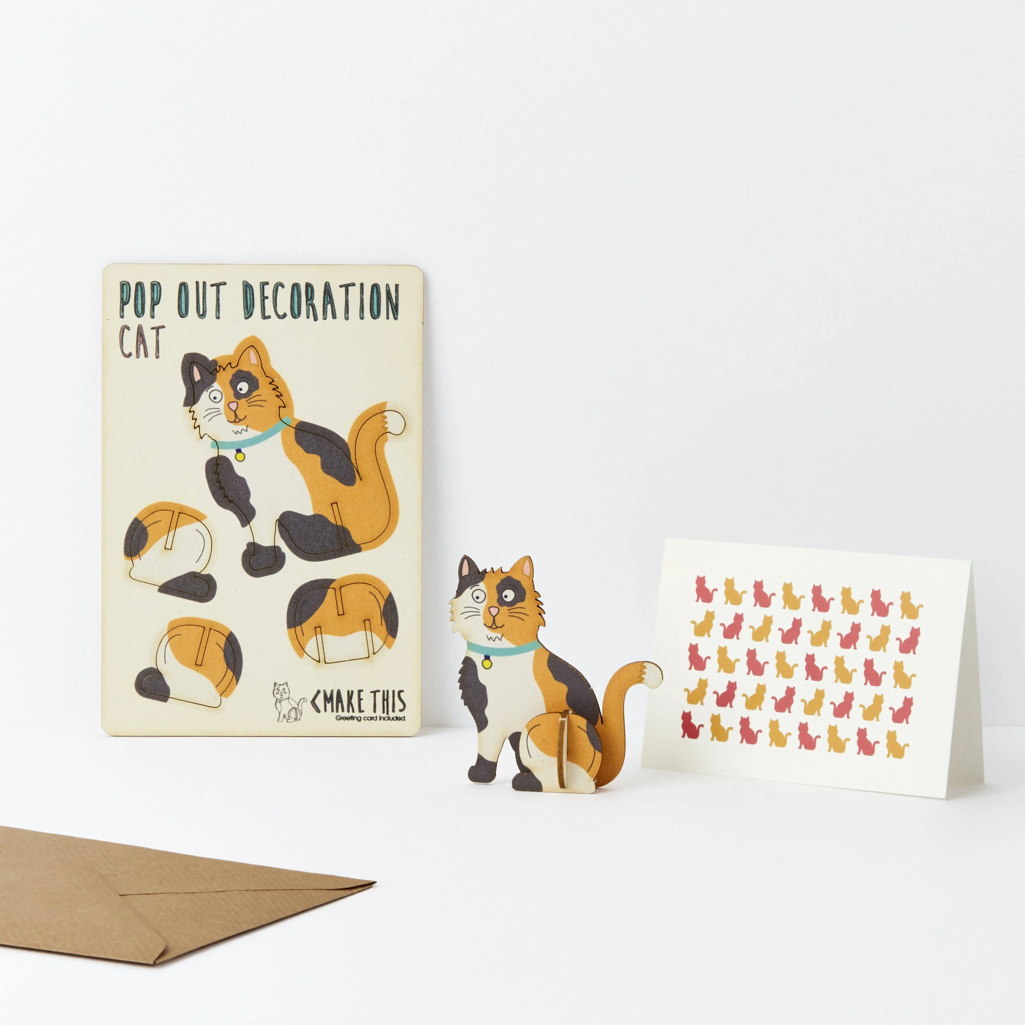 Pop Out Calico Cat Decoration and Greetings Card