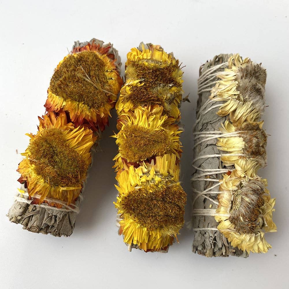 Yellow Sunflower & White Sage Smudge Stick - Image 2